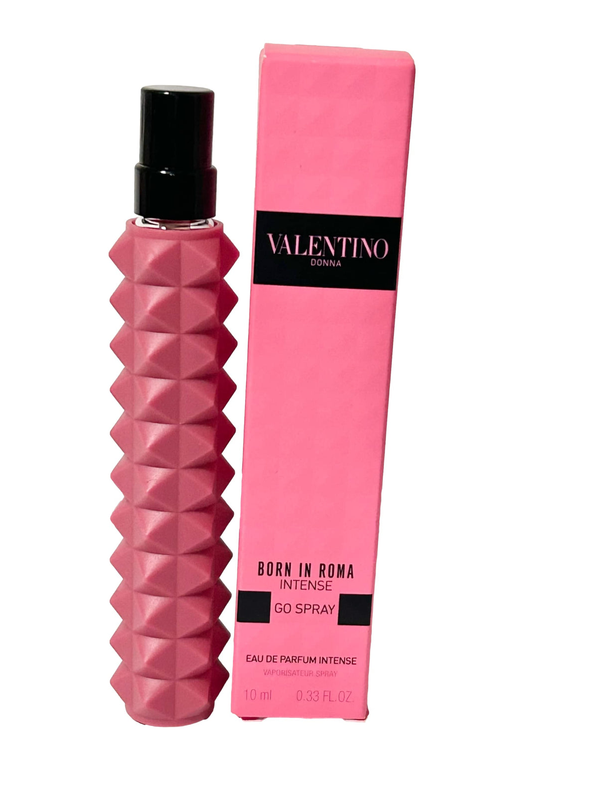 Valentino Donna Born in Roma Intense bottle close-up highlighting vanilla and jasmine for evening wear