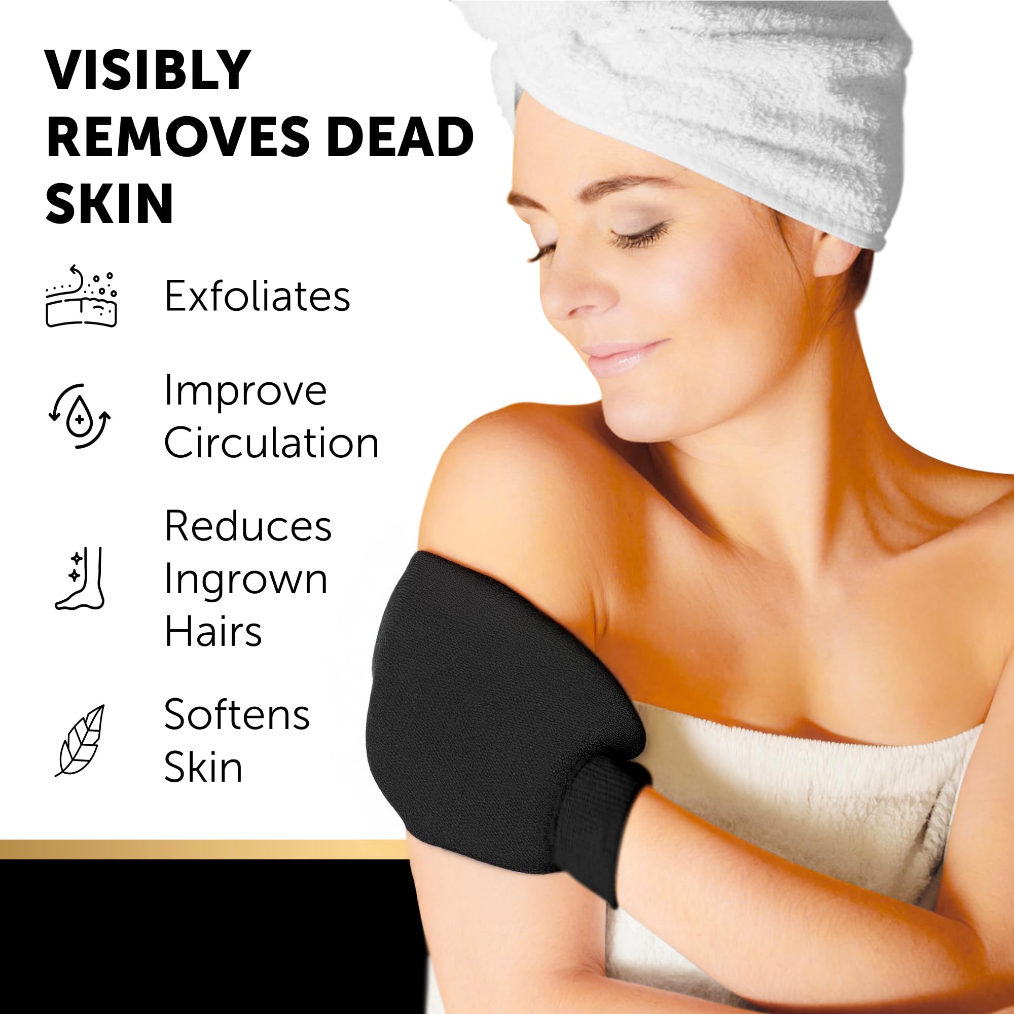 VALITIC Black exfoliating gloves for gentle body exfoliation.