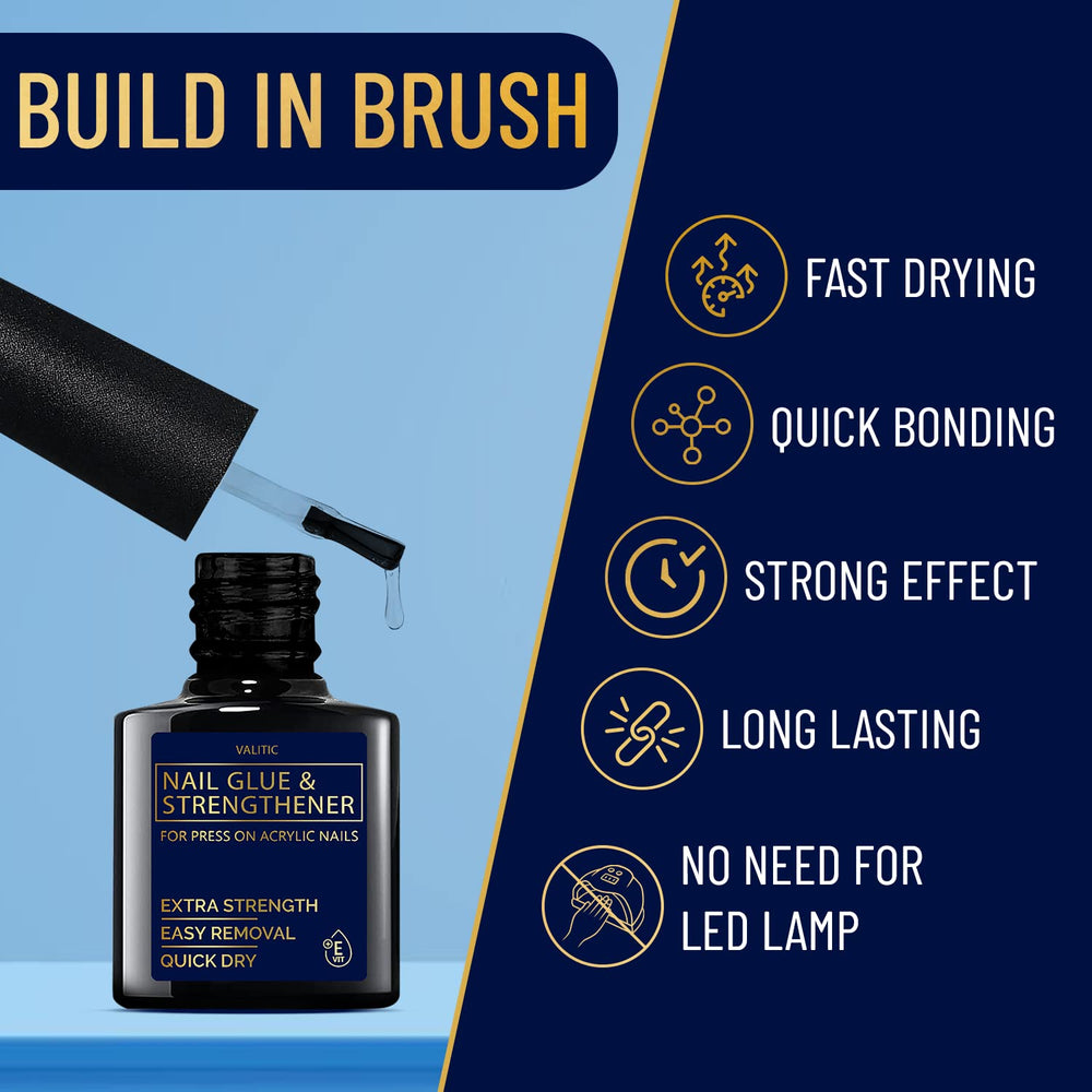 VALITIC brush-on glue dries quickly for an instant manicure at home.
