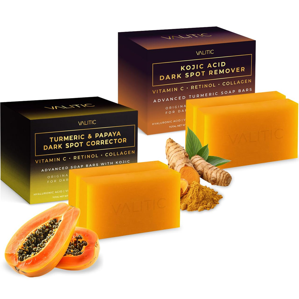 VALITIC papaya and turmeric soap bar close-up, smooth texture and brightening potential.