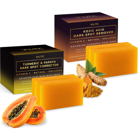 VALITIC papaya and turmeric soap bar close-up, smooth texture and brightening potential.