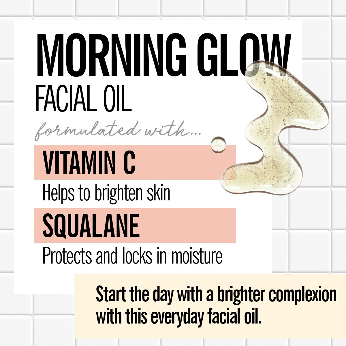 Valjean Labs Morning Glow Oil texture closeup shows silky serum ready to apply.