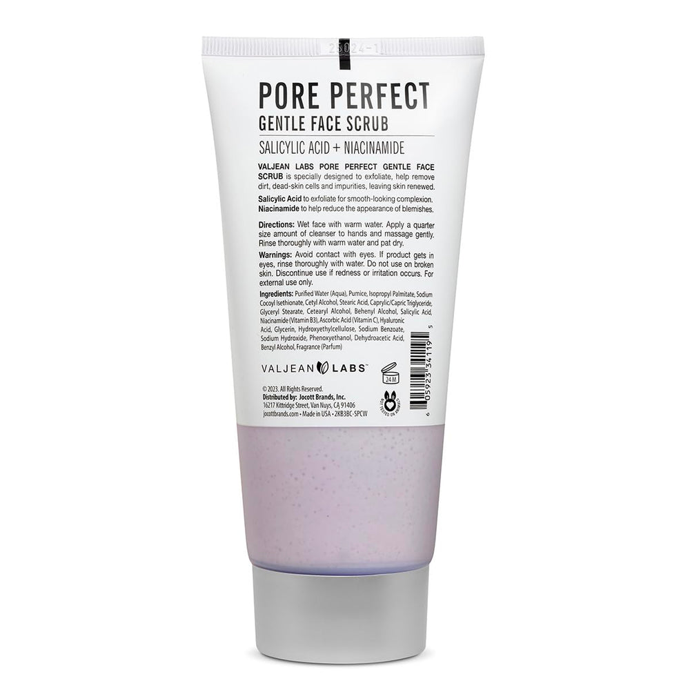 Valjean Labs Pore Perfect Face Scrub close-up texture shows refined pores and balanced skin.