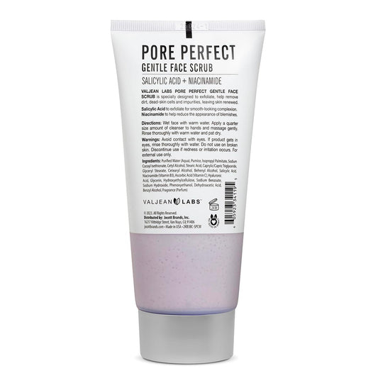 Valjean Labs Pore Perfect Face Scrub close-up texture shows refined pores and balanced skin.
