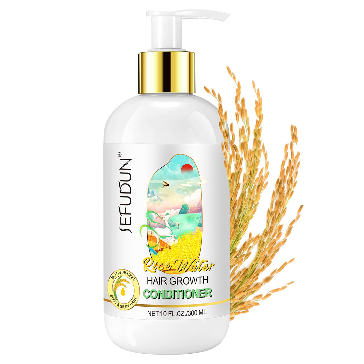 Valleylux Rice Water Conditioner bottle with pump for easy, controlled hydration.