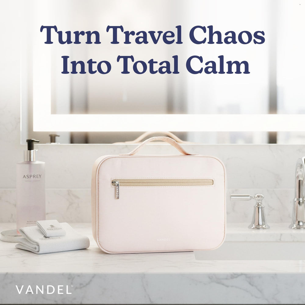 VANDEL bag hanging on a mirror for quick access to items.