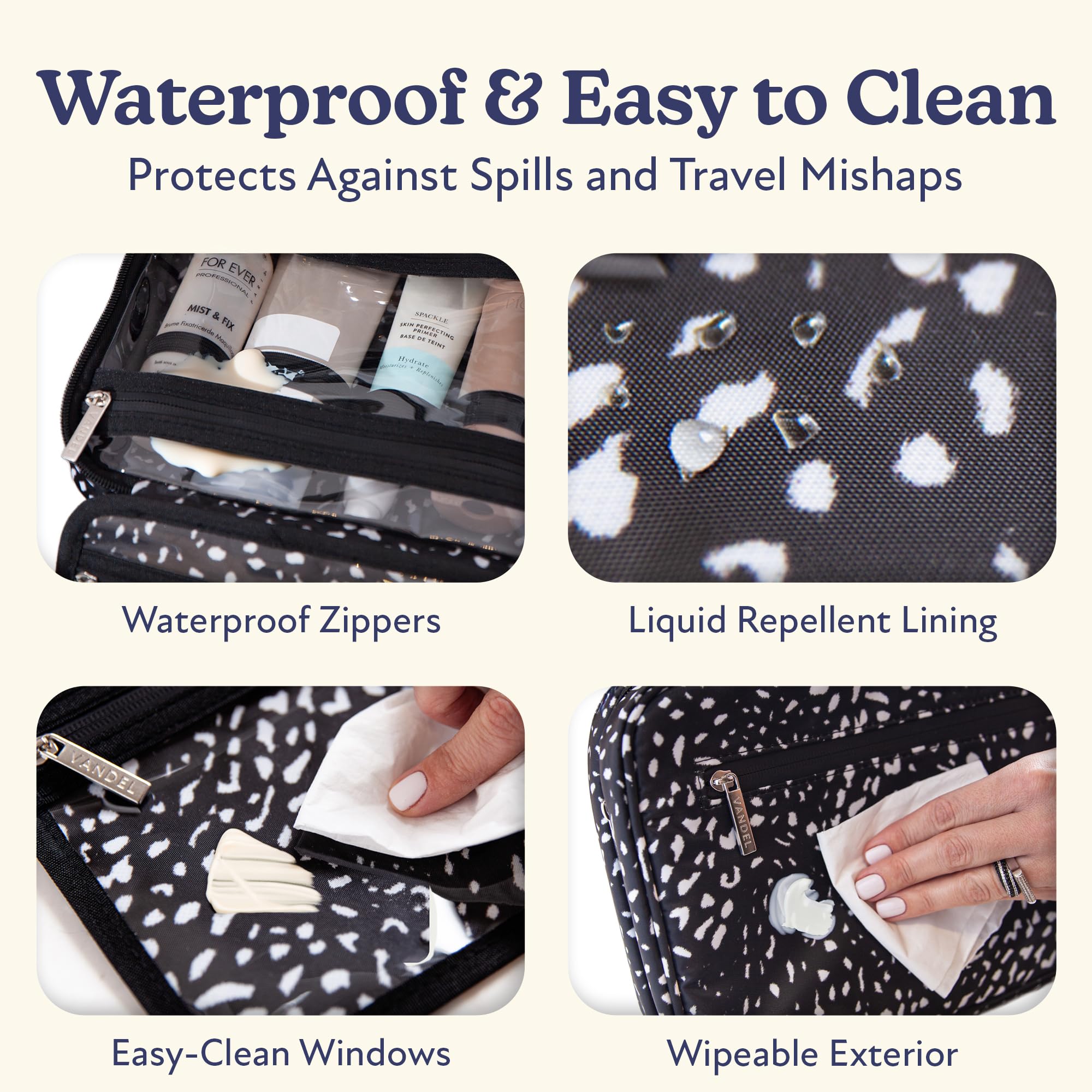 VANDEL travel makeup bag fits brushes and bottles neatly