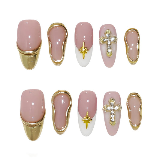 Vanesseva medium almond nails with 3D flowers and chrome shell for a bold, stylish look.