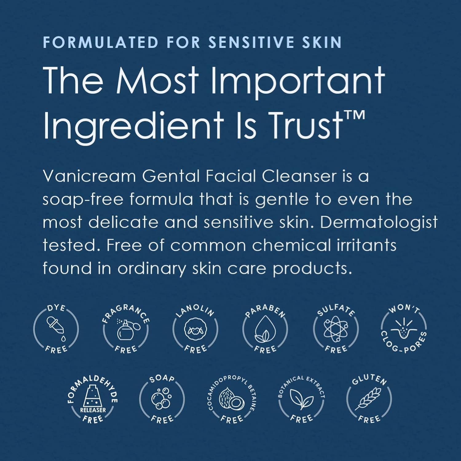 Vanicream fragrance-free face wash close-up highlighting simple ingredients