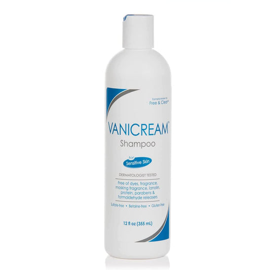 Vanicream Hair Shampoo 12oz bottle front shows fragrance-free cleansing for sensitive scalps