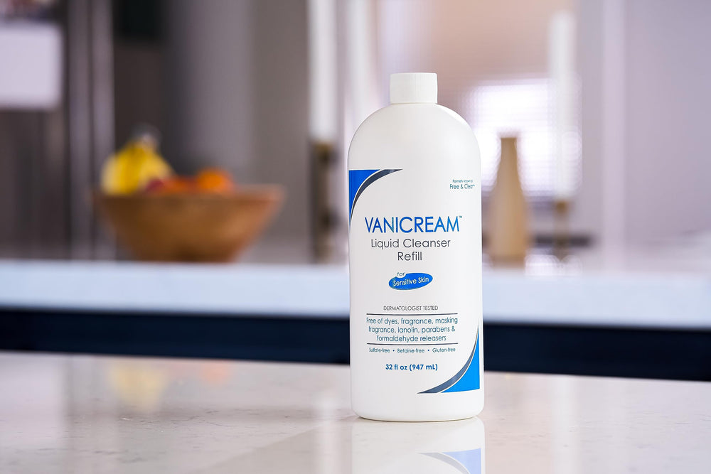 Close-up of Vanicream label highlighting fragrance-free and dermatologist-tested formula.