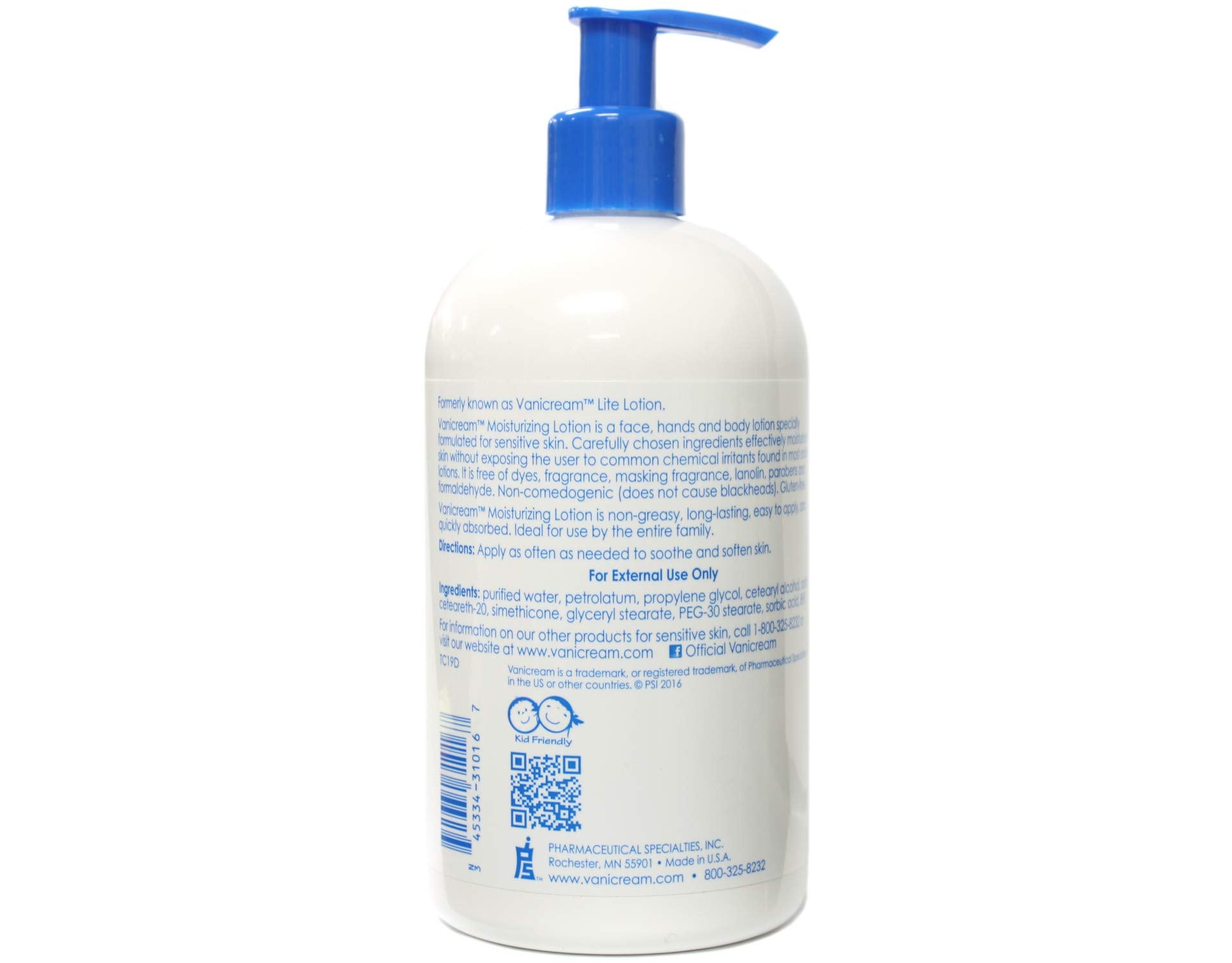 Vanicream Moisturizing Lotion fragrance-free label supports gentle, sensitive-skin care.