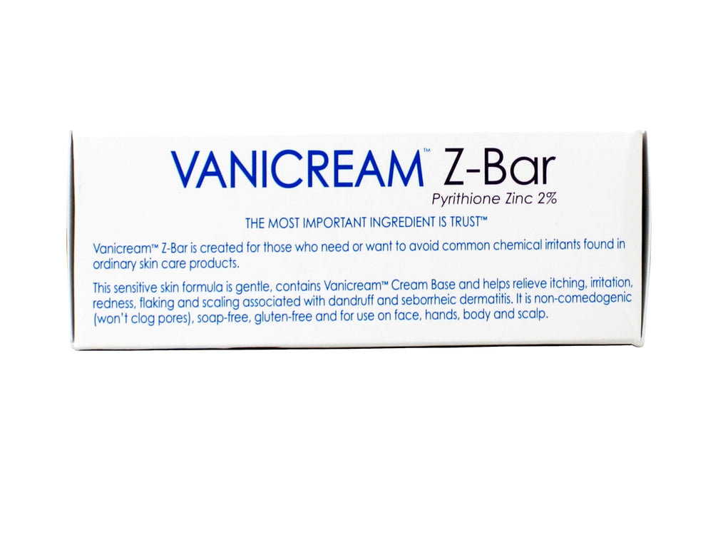 Vanicream Z-Bar applied to scalp indicates non-drying cleansing for hair and scalp