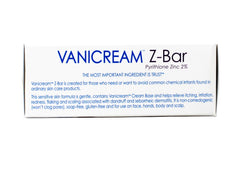 Vanicream Z-Bar applied to scalp indicates non-drying cleansing for hair and scalp