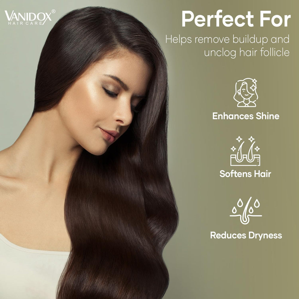 VANIDOX coconut oil ingredient close-up emphasizes hydrating shine.
