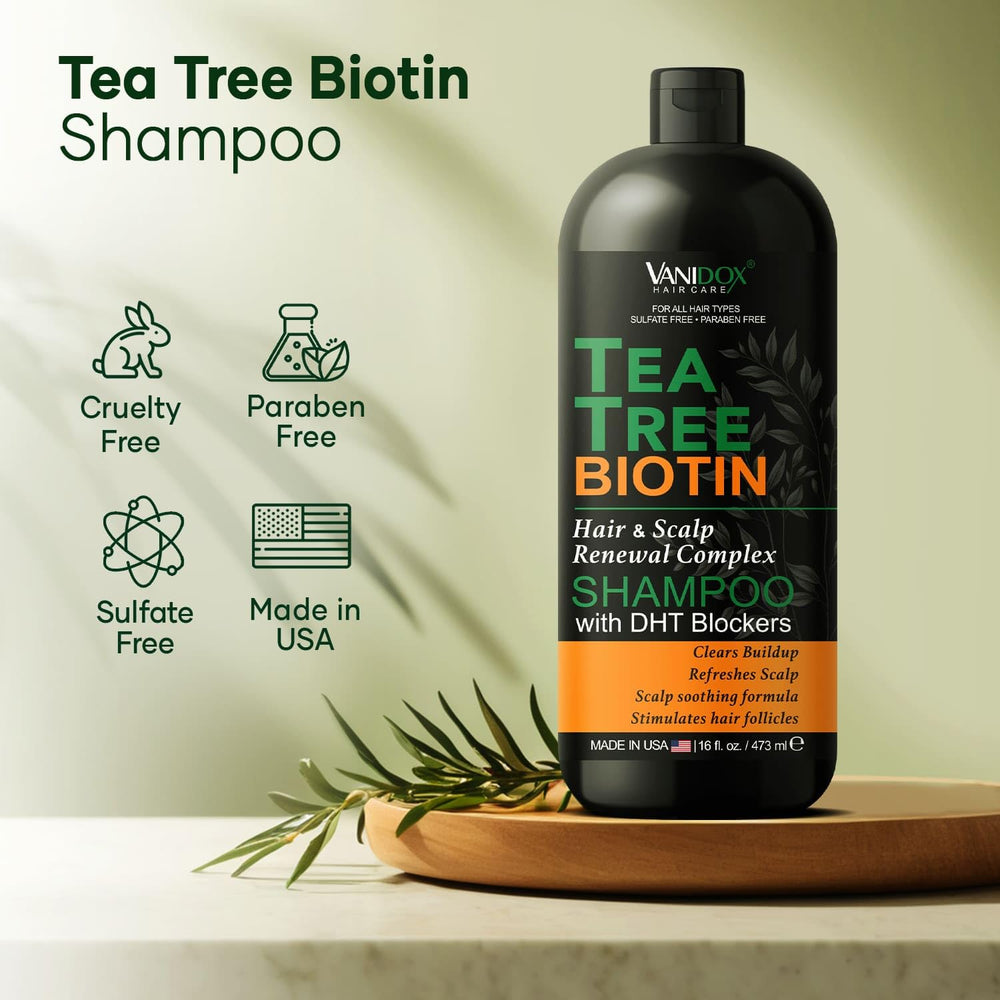 VANIDOX Tea Tree Shampoo pour action creates a clean, refreshing lather.