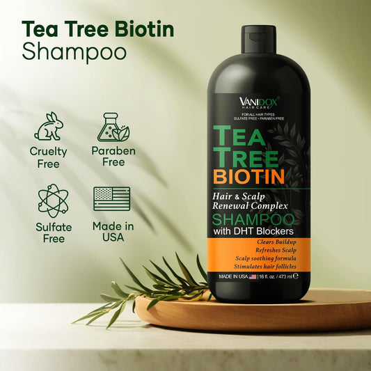 VANIDOX Tea Tree Shampoo pour action creates a clean, refreshing lather.