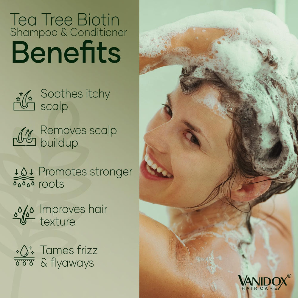 VANIDOX Tea Tree Shampoo pump close-up for easy dispensing