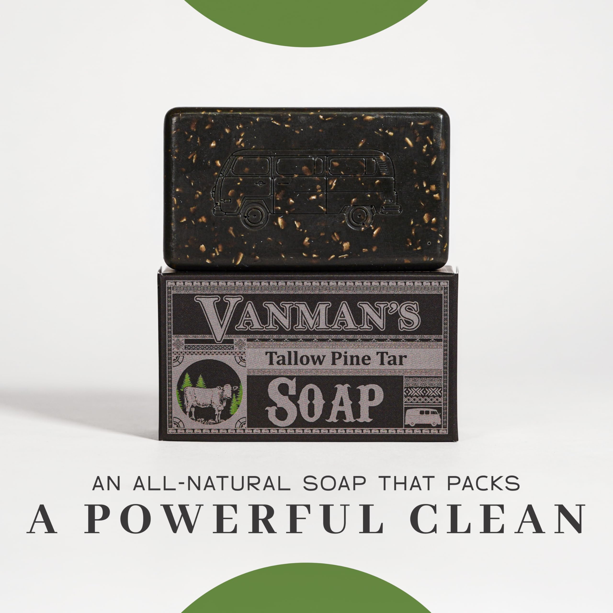 The VanMan bar tea tree frankincense orange oils image conveys earthy, refreshing aroma
