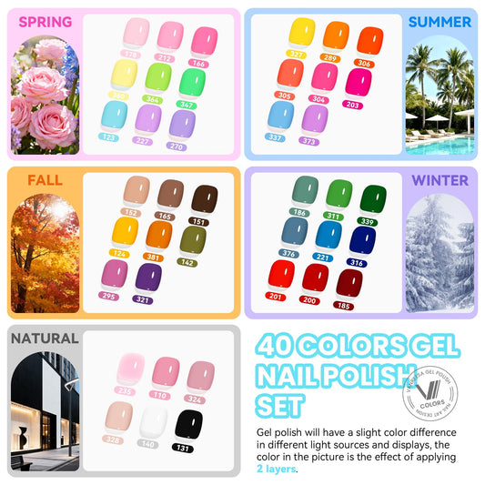 VANREESA 40-color gel nail polish swatches showing seasonal shades