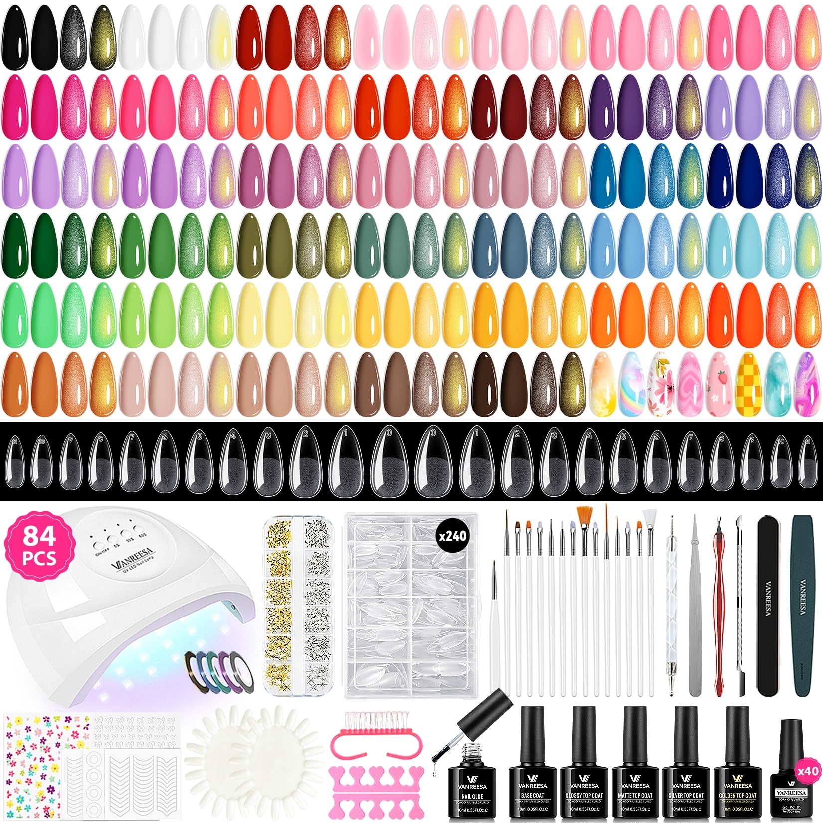 VANREESA gel nail kit front display with colors and lamp for at-home manicures
