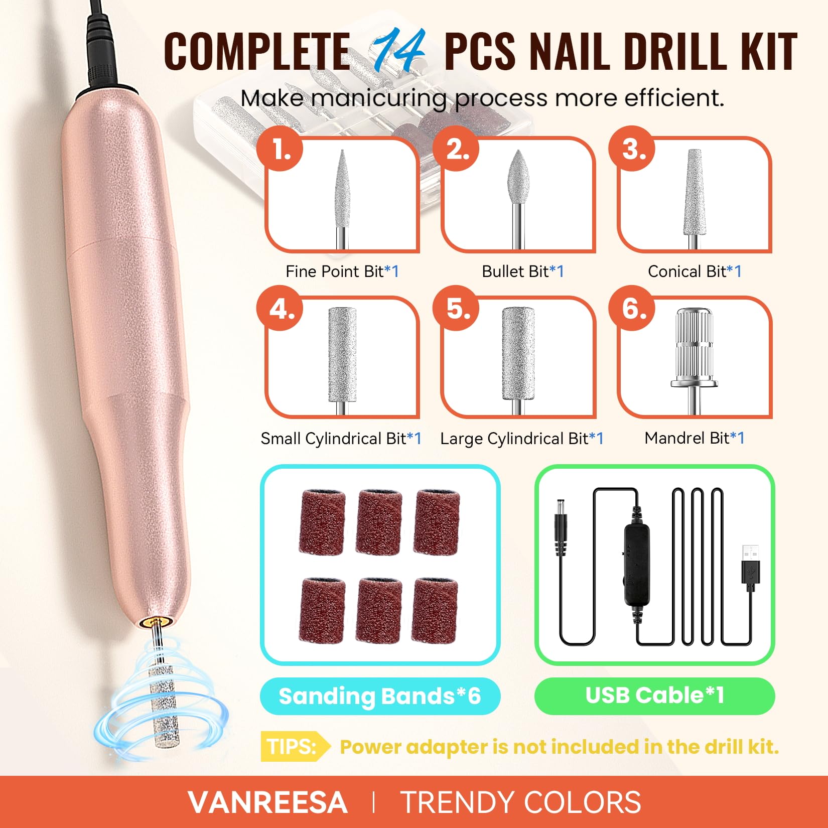 VANREESA nail drill kit with 6 bits enabling precise prep and efficient removal