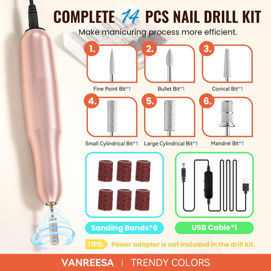 VANREESA nail drill kit with 6 bits enabling precise prep and efficient removal