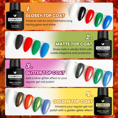 Top coats from VANREESA offering glossy and matte finishes