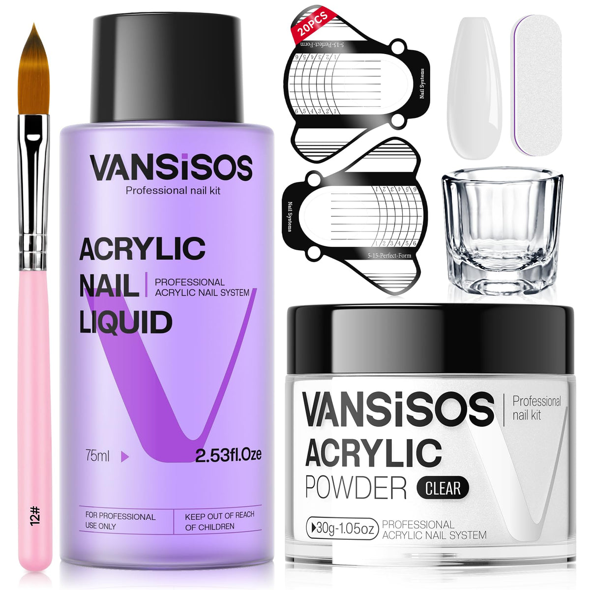 VANSISOS acrylic nail kit with clear powder jar for durable extensions at home
