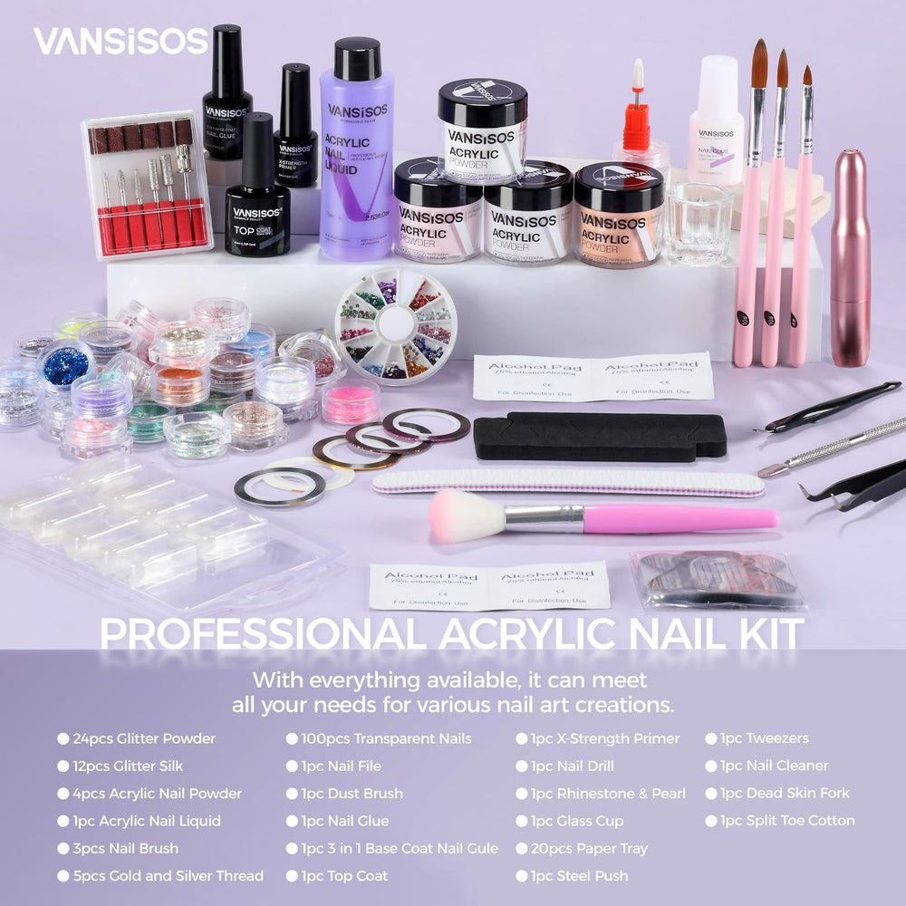 VANSISOS acrylic powder and liquid set with glitter for creative nail art