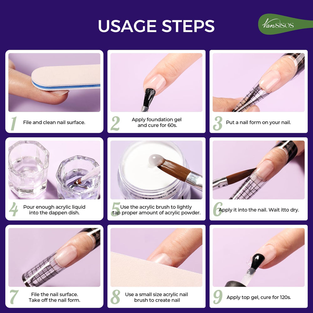 VANSISOS basic acrylic nail tools arranged for at-home use