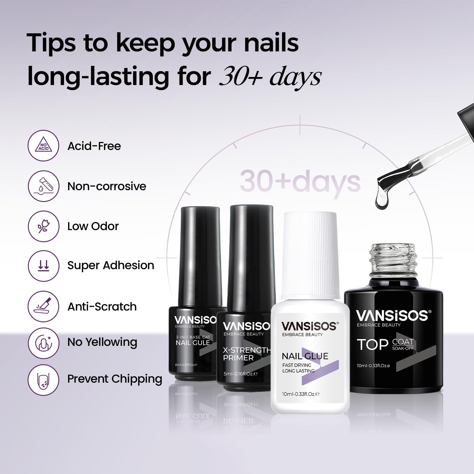 Finished nails with glitter art using VANSISOS kit for party-ready looks