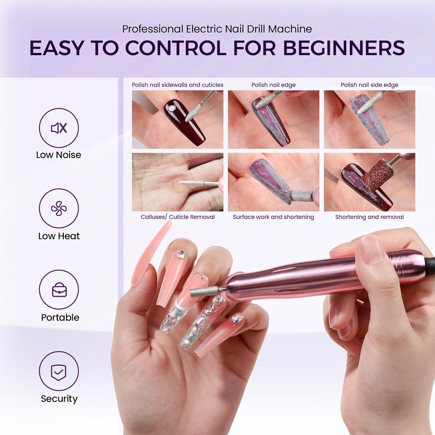 VANSISOS nail drill enables precise filing and shaping.