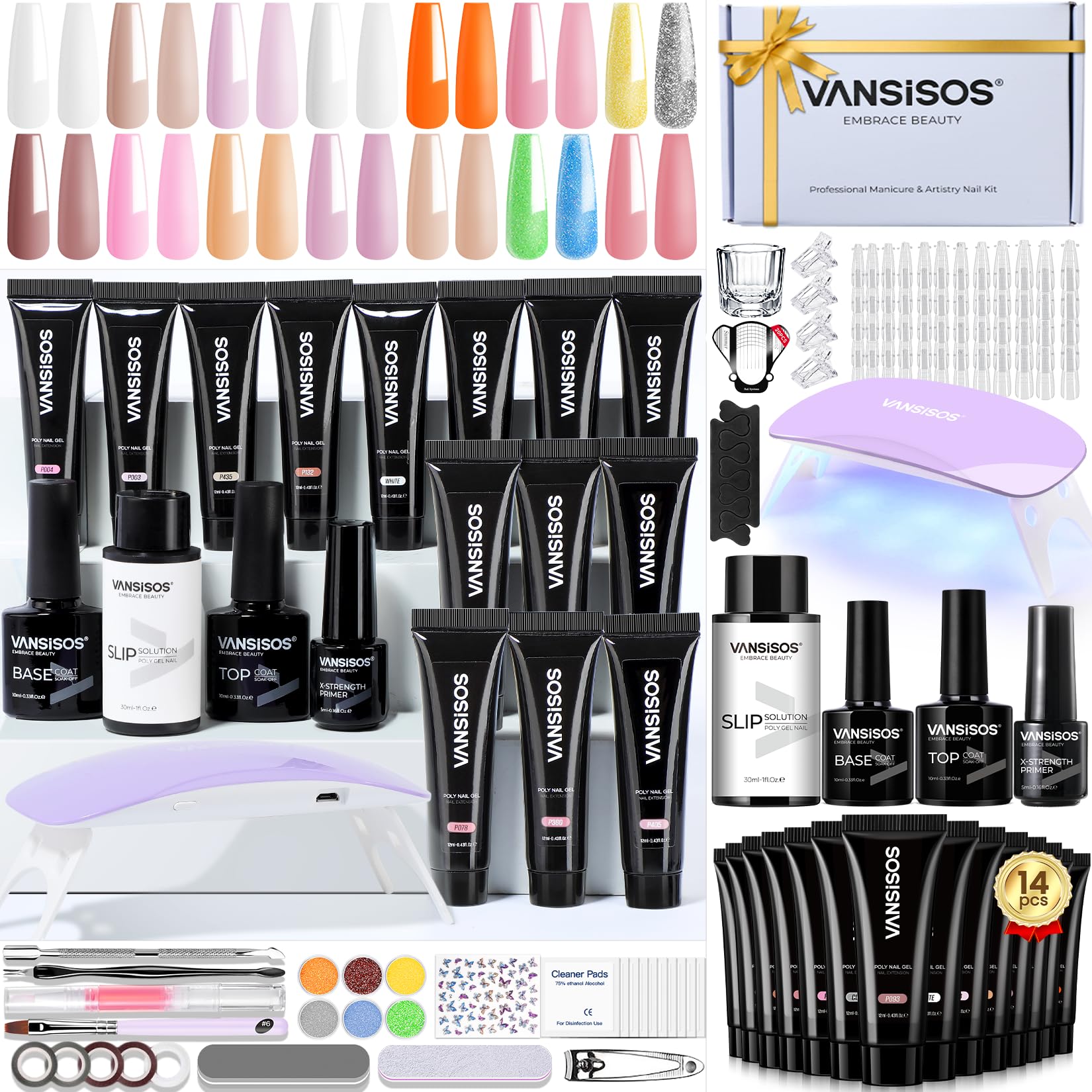 VANSISOS poly gel nail kit color palette for custom nails.