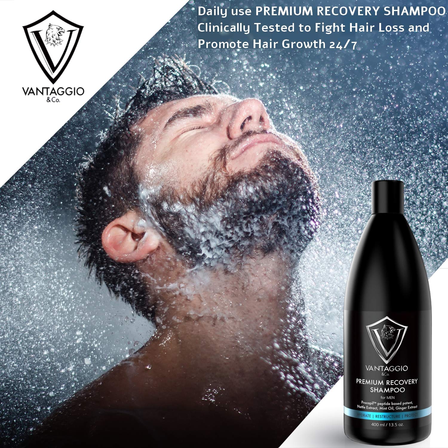 Vantaggio and Co Hair Loss Shampoo lather during scalp massage suggesting refreshing peppermint tingle