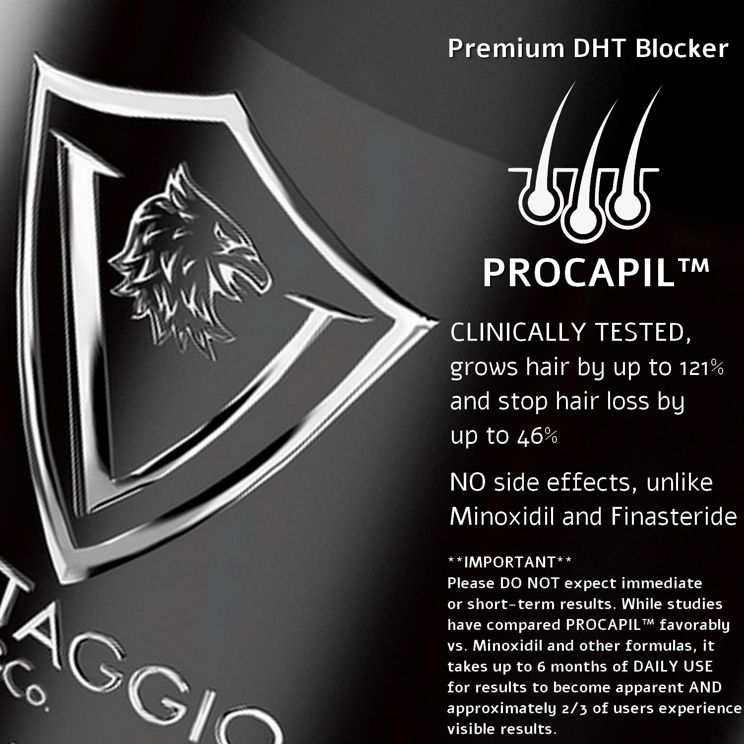 Vantaggio and Co Hair Loss Shampoo packaging close-up with matte finish