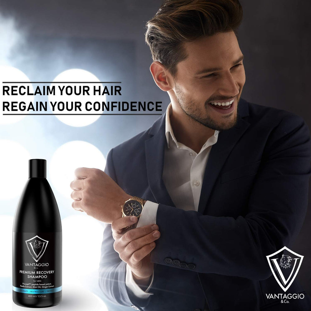 Vantaggio and Co Hair Loss Shampoo usage scene showing easy application