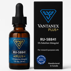 Vantanex RU58841 Plus 5% bottle close-up highlighting premium packaging for informed choice and trust.