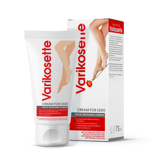 Close-up of Varikosette cream texture showing lightweight, refreshing formula.
