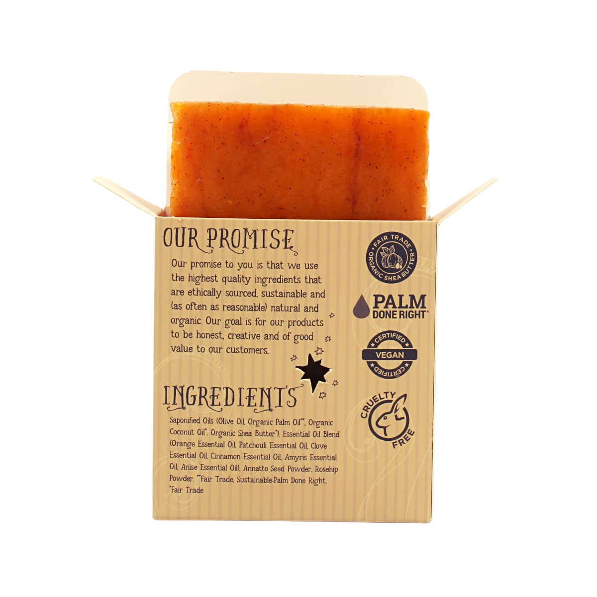 Varina Bay Runner Soap back label showing sustainable handmade craftsmanship.