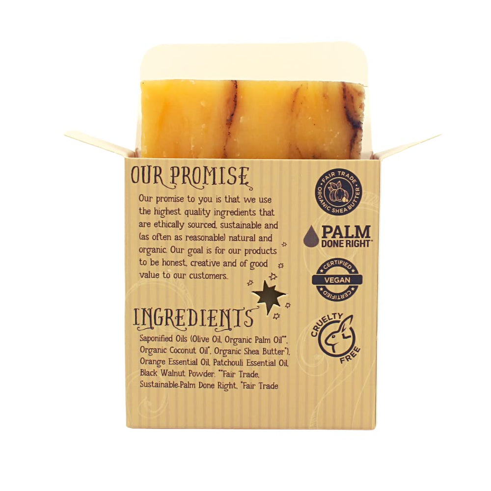 Varina Burnt Orange Patchouli soap closeup highlights handmade cold-process craft