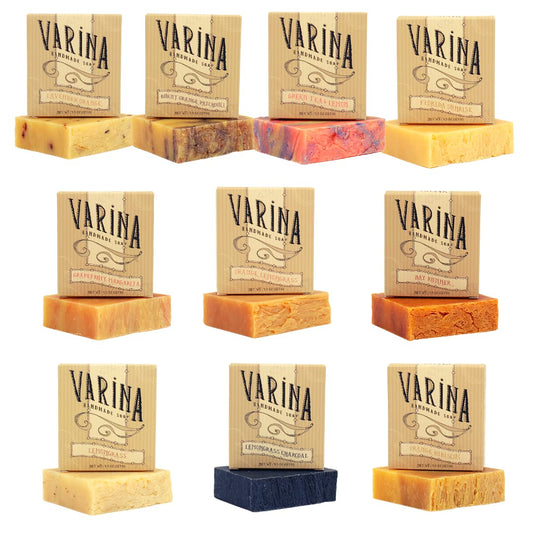 Varina Citrus Variety Bar Soap 10-pack front view for natural cleansing.