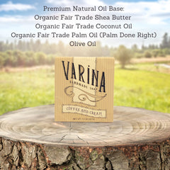 Varina Coffee Cream Bar Soap pack back view shows natural ingredients and USA-made craftsmanship.