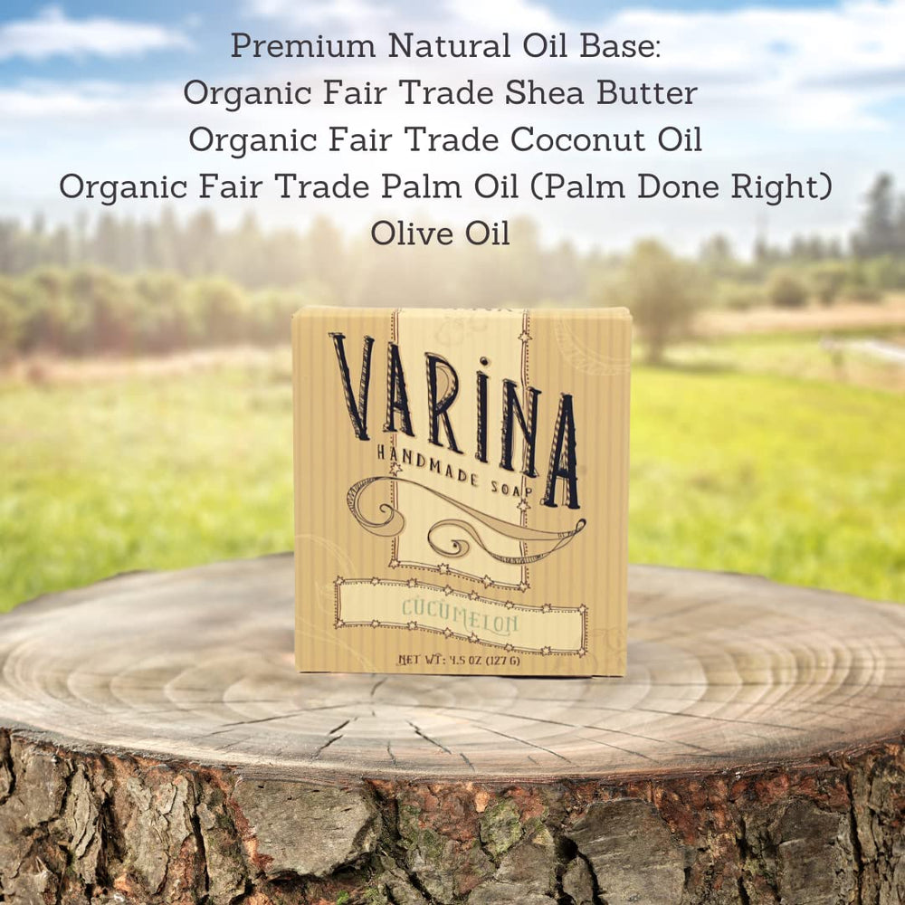 Varina Cucumelon Bar Soap close-up highlights natural texture