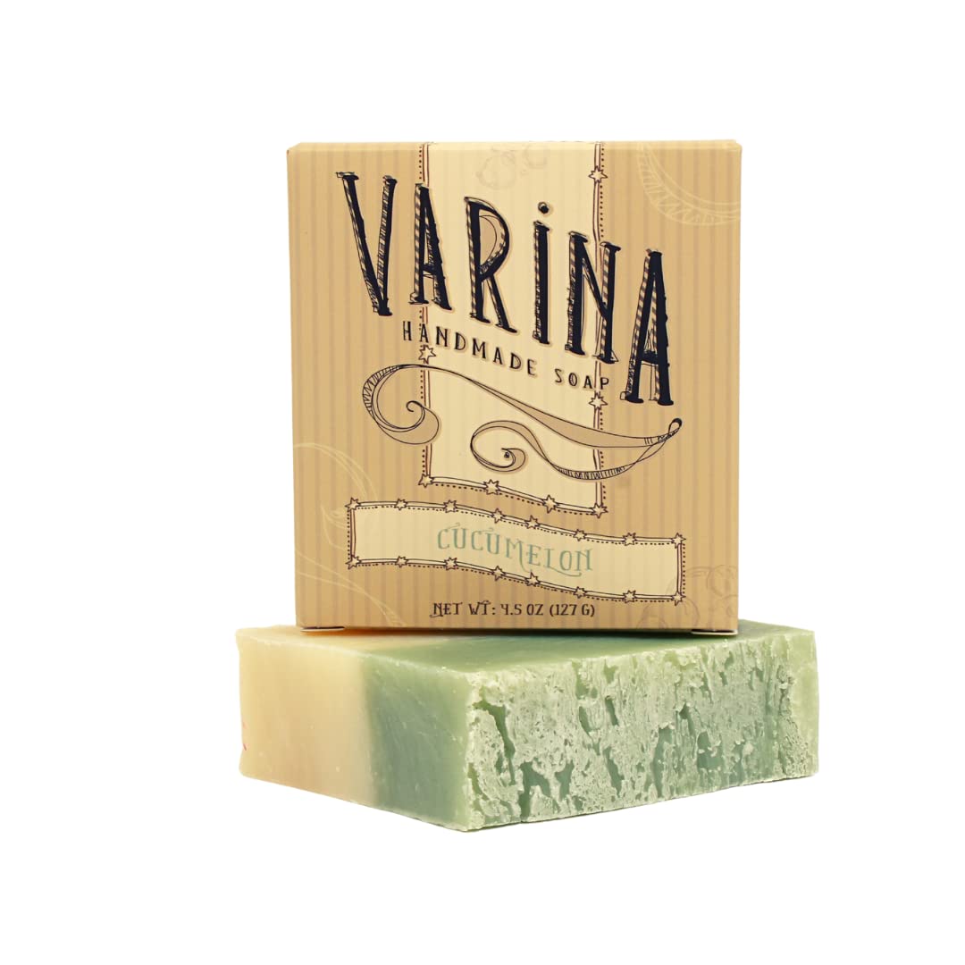 Varina Cucumelon Bar Soap on shower shelf for everyday routine