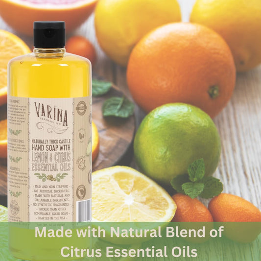 Varina Liquid Soap label close-up showing organic oils and cruelty-free credentials