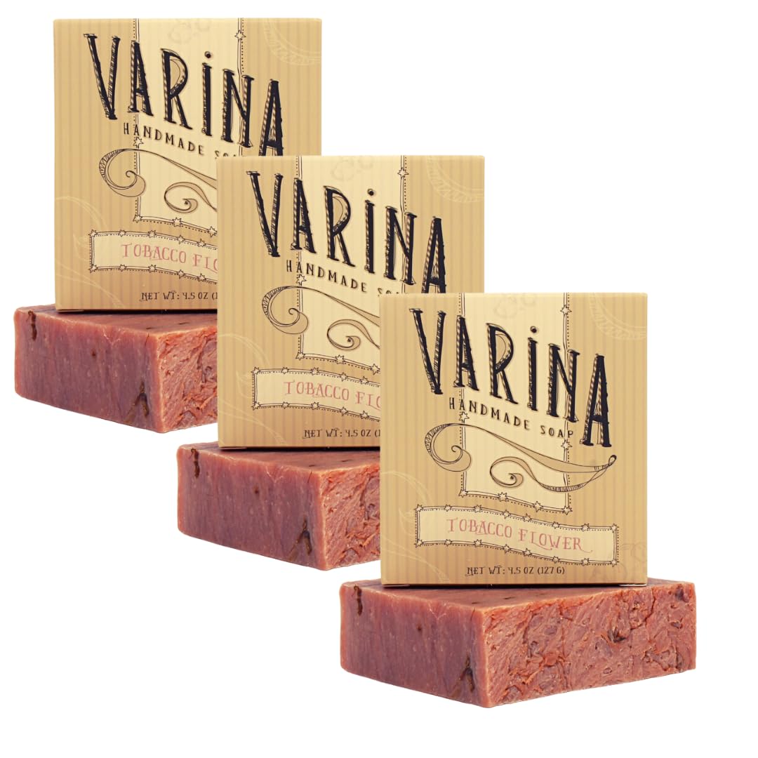 Varina tobacco flower bar soap unwrapped showing natural form for cleansing.