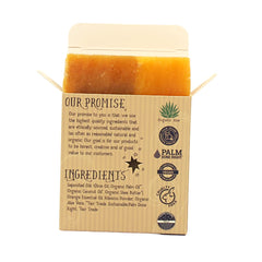 Varina orange hibiscus bar soap texture close-up, creamy lather ready for daily use.