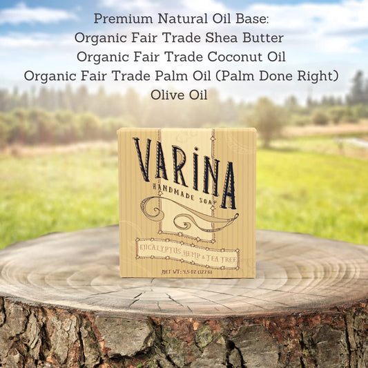 Varina soap bar close-up showing texture and natural ingredients for gentle care.