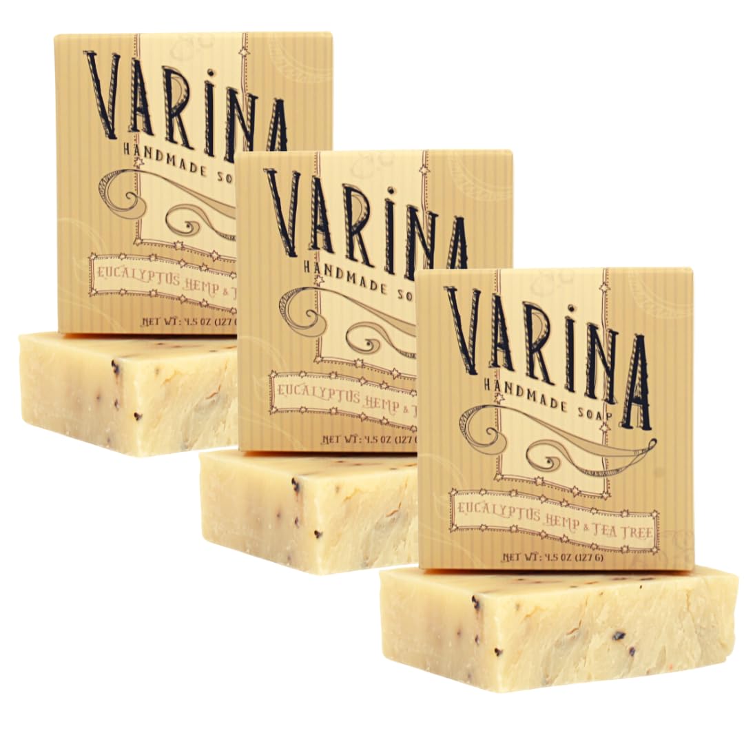 Varina Organic Eucalyptus Hemp Tea Tree Soap hero image for sensitive skin cleansing.